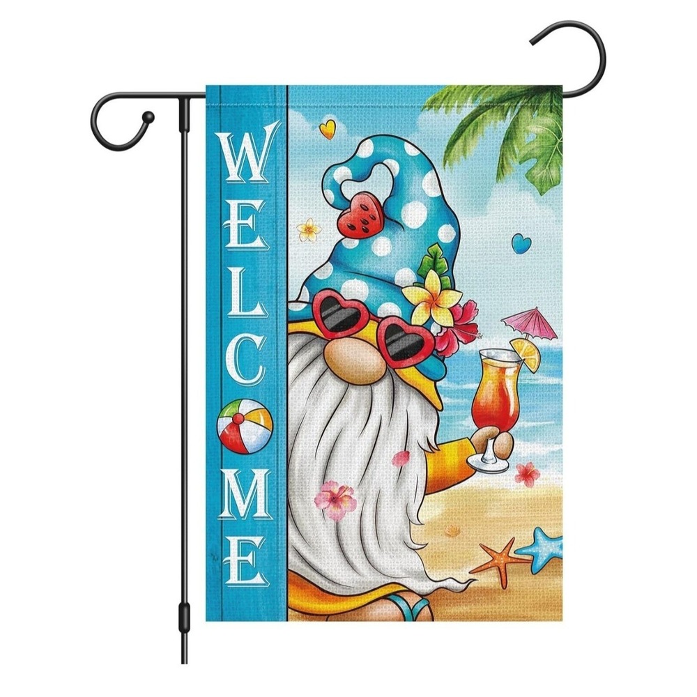 Welcome Summer Gnome Garden Flag 12X18 Double Sided, Tropical Beach Drink